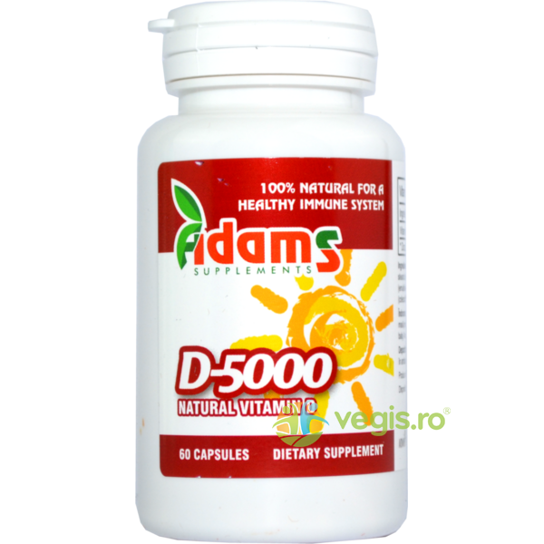 Vitamina D 5000 60cps+Vitamina C 1000mg 30tb Masticabile Pachet 1+1, ADAMS VISION, Capsule, Comprimate, 3, Vegis.ro