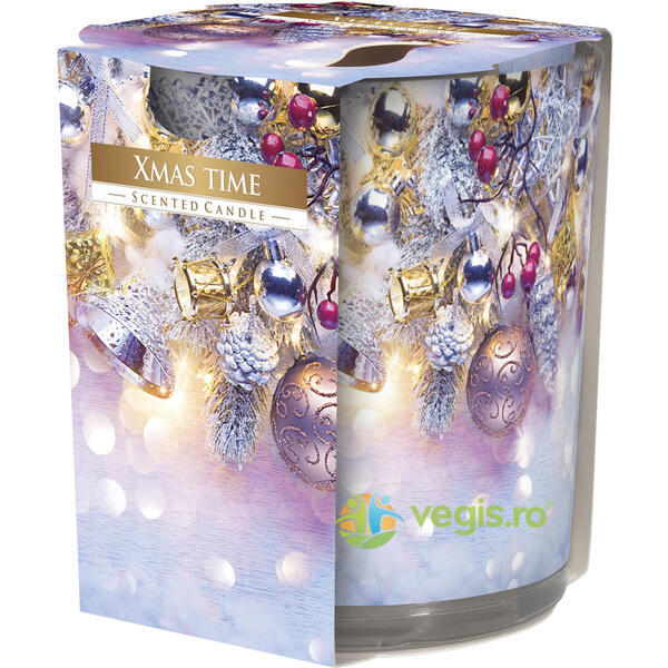 Lumanare Parfumata in Pahar Imprimat Christmas Time, BISPOL, Lumanari parfumate, 1, Vegis.ro