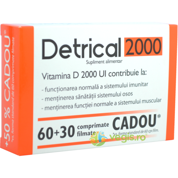 Detrical (Vitamina D3) 2000IU 60cpr + 30cpr Cadou, ZDROVIT, Pachete Suplimente, 1, Vegis.ro