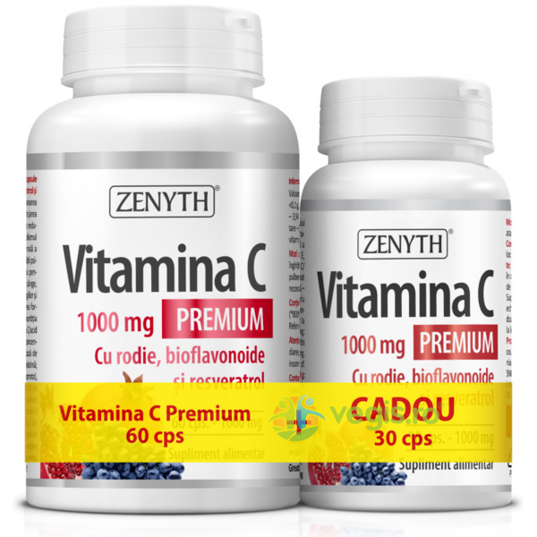 Pachet Vitamina C cu Rodie, Bioflavoniode si Resveratrol 1000mg 60cps+30cps, ZENYTH PHARMA, Capsule, Comprimate, 2, Vegis.ro