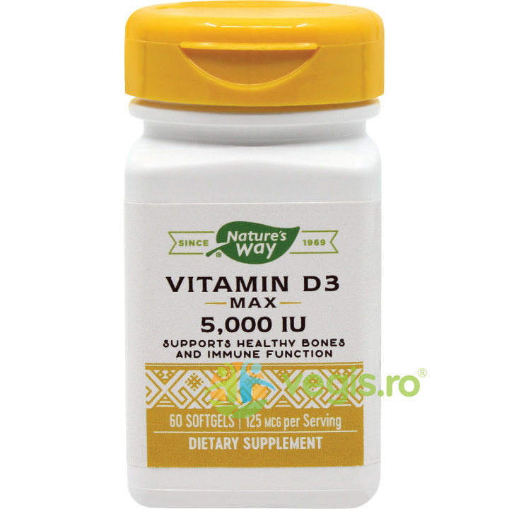 Vitamina D3 5000IU 60cps moi Secom, Natures Way