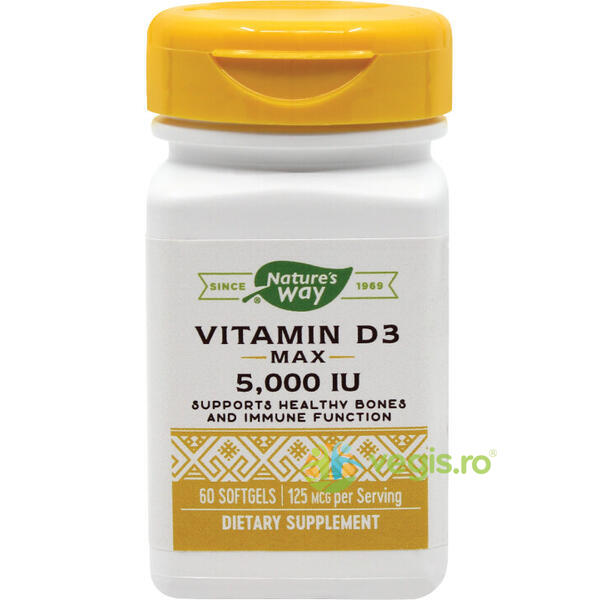 Vitamina D3 5000IU 60cps moi Secom,, NATURE'S  WAY, Capsule, Comprimate, 1, Vegis.ro