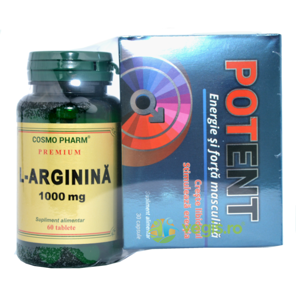 L-Arginina 1000mg 60tb + Potent 30cps, COSMOPHARM, Fertilitate, Potenta, 3, Vegis.ro