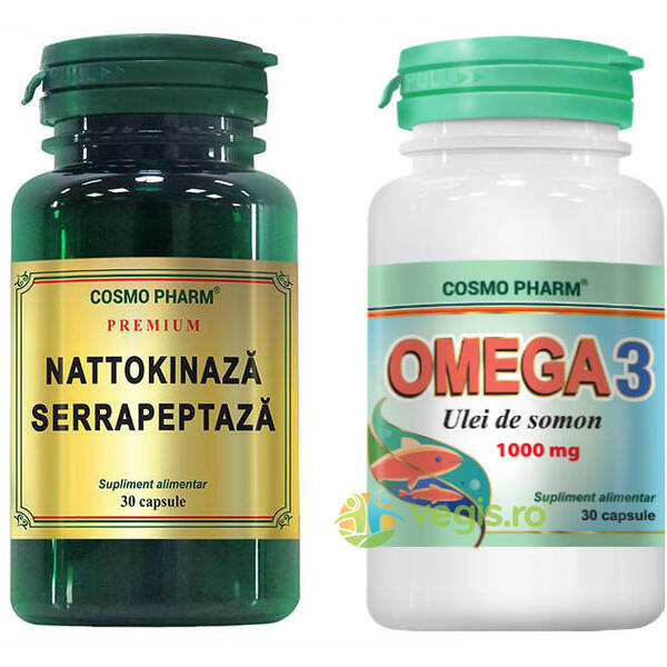 Nattokinaza Serrapeptaza 30cps + Omega 3 Ulei De Somon 30cps Pachet 1+1, COSMOPHARM, Pachete Suplimente, 3, Vegis.ro
