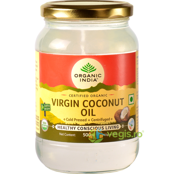Ulei de Cocos Virgin Presat la Rece Ecologic/Bio 500g, ORGANIC INDIA, Produse din Nuca de Cocos, 1, Vegis.ro