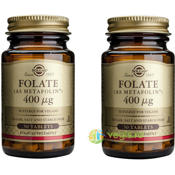 Pachet Folate 400ug 50tb + 50tb (ca Metafolin), SOLGAR, Produse pe baza de acid folic, 2, Vegis.ro