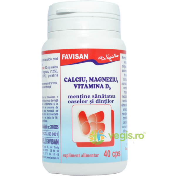 Calciu, Magneziu, Vitamina D3 40cps, FAVISAN, Vitamine, Minerale & Multivitamine, 1, Vegis.ro