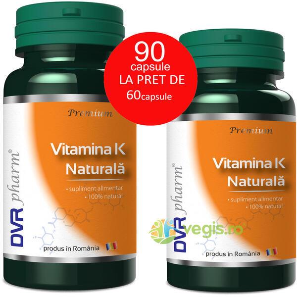 Vitamina K Naturala Pachet 90 de capsule la pret de 60 de capsule, DVR PHARM, Capsule, Comprimate, 2, Vegis.ro
