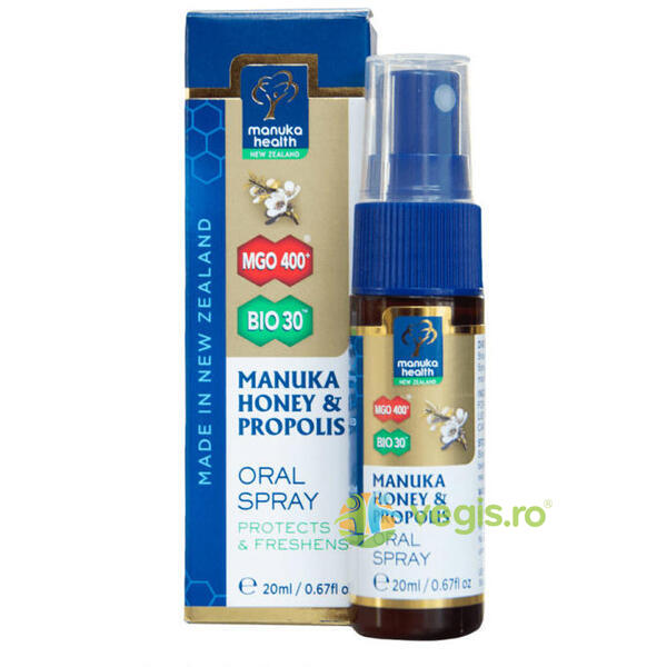 Spray Oral cu Miere de Manuka (MGO 400+) și Propolis 20ml, MANUKA HEALTH, Cosmetice cu Miere de Manuka, 1, Vegis.ro