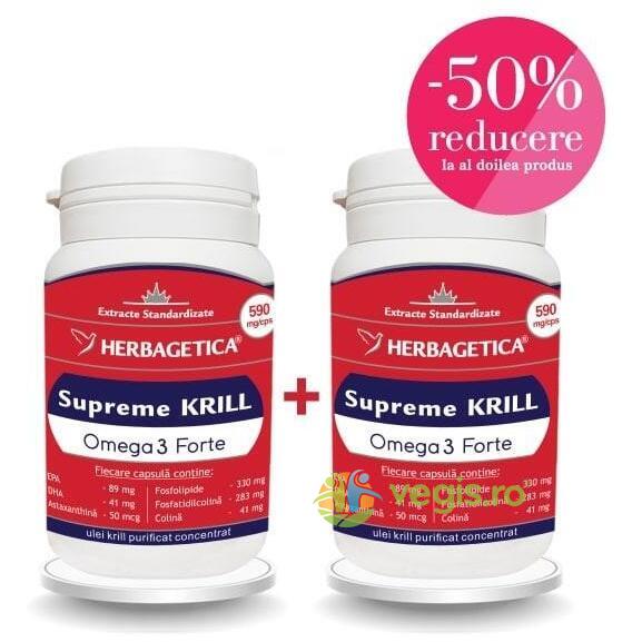 Supreme Krill Oil Omega 3 30Cps Pachet 1+1-50%, HERBAGETICA, Pachete Suplimente, 1, Vegis.ro
