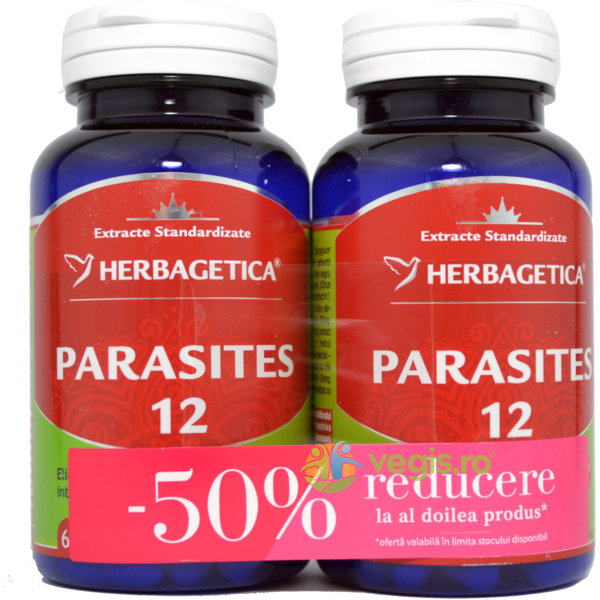 Pachet Parasites 12 Detox Forte 60cps+60cps (50% reducere la al doilea produs), HERBAGETICA, Pachete Suplimente, 1, Vegis.ro