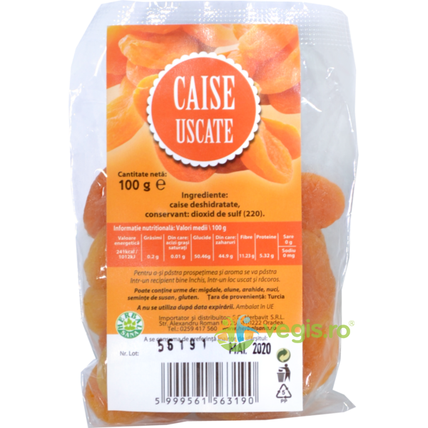 Caise Uscate 100g, HERBAVIT, Fructe uscate, 1, Vegis.ro