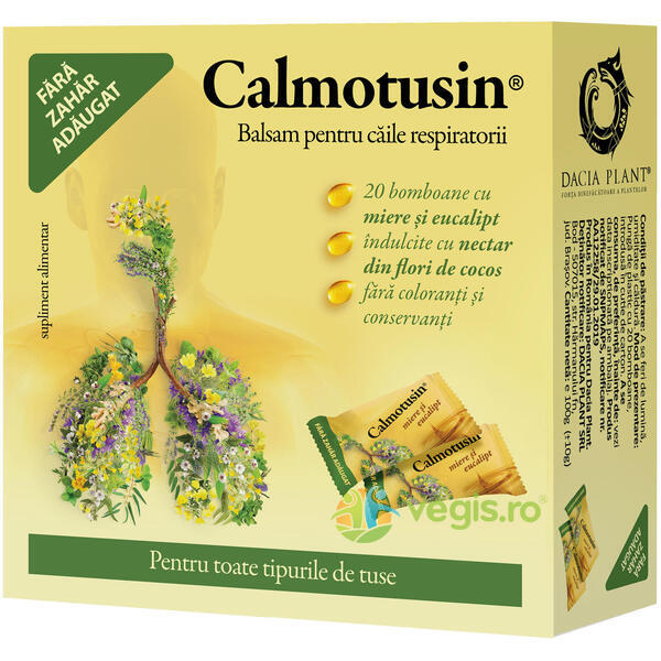 Calmotusin - Dropsuri cu Miere si Eucalipt 20buc 100g, DACIA PLANT, Remedii Capsule, Comprimate, 2, Vegis.ro