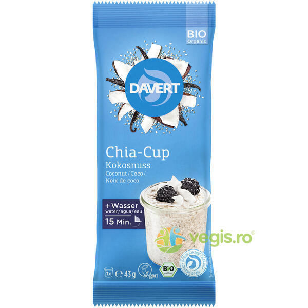 Chia Cup cu Cocos Ecologica/Bio 43g, DAVERT, Dulciuri sanatoase, 1, Vegis.ro