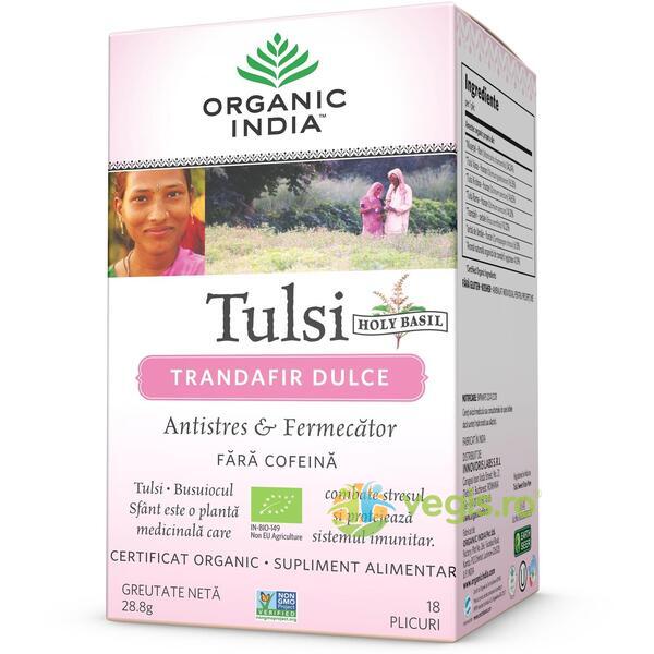 Ceai Tulsi Trandafir Dulce Ecologic/Bio 18dz, ORGANIC INDIA, Ceaiuri doze, 3, Vegis.ro
