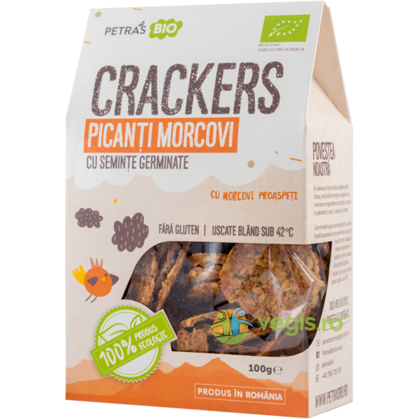 Crackers (Biscuiti) Picanti cu Morcovi si Seminte Germinate Ecologici/Bio 100g, PETRAS BIO, Alimente BIO/ECO, 2, Vegis.ro