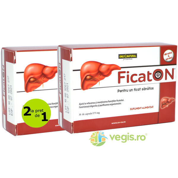 Pachet FicatON 30cps + 30cps, ONLY NATURAL, Capsule, Comprimate, 2, Vegis.ro