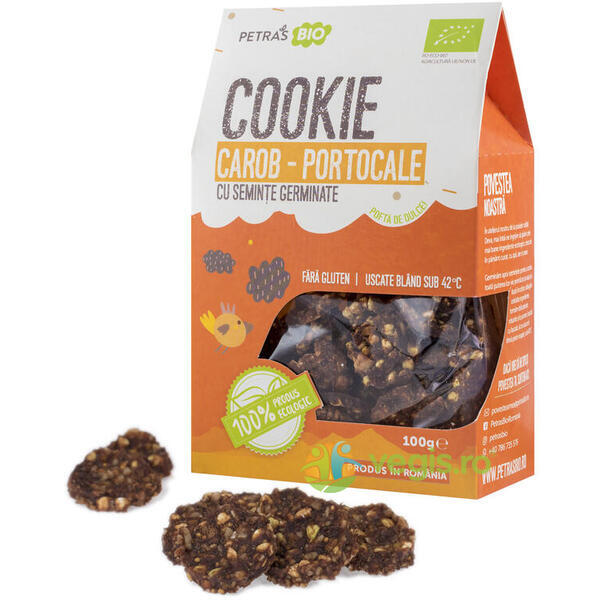 Cookie (Prajiturele) Carob si Portocale cu Seminte Germinate Eco/Bio 100g, PETRAS BIO, Gustari, Saratele, 1, Vegis.ro