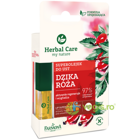 Herbal Care Super-Ulei de Buze cu Trandafir Salbatic 5ml, FARMONA, Cosmetice ten, 2, Vegis.ro