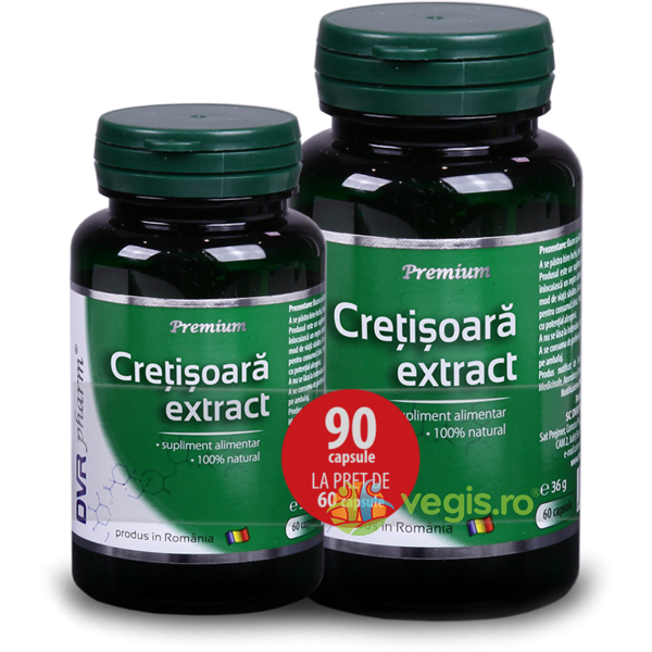 Cretisoara Extract Pachet 90 de capsule la pret de 60 de capsule, DVR PHARM, Capsule, Comprimate, 1, Vegis.ro