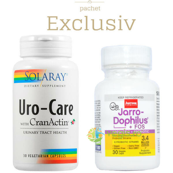 Uro-Care With Cranactin 30Cps + Jarro -Dophilus +Fos 30cps  - Pachet Infectii Urinare, EXCLUSIV, Capsule, Comprimate, 1, Vegis.ro