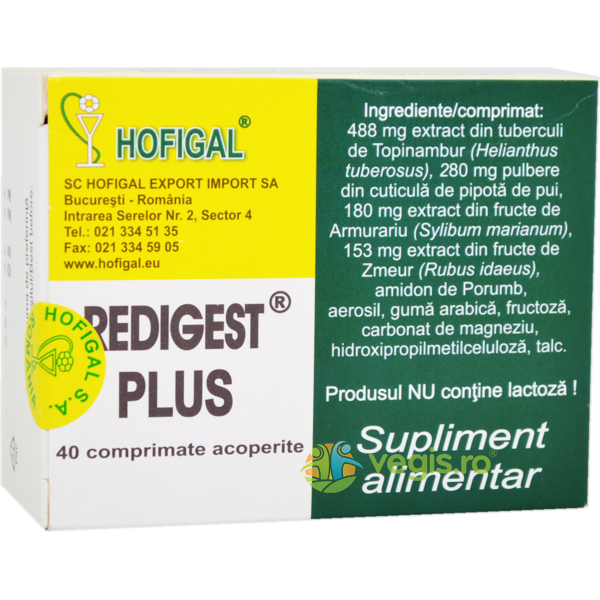 Redigest Plus 40cpr, HOFIGAL, Remedii Capsule, Comprimate, 1, Vegis.ro