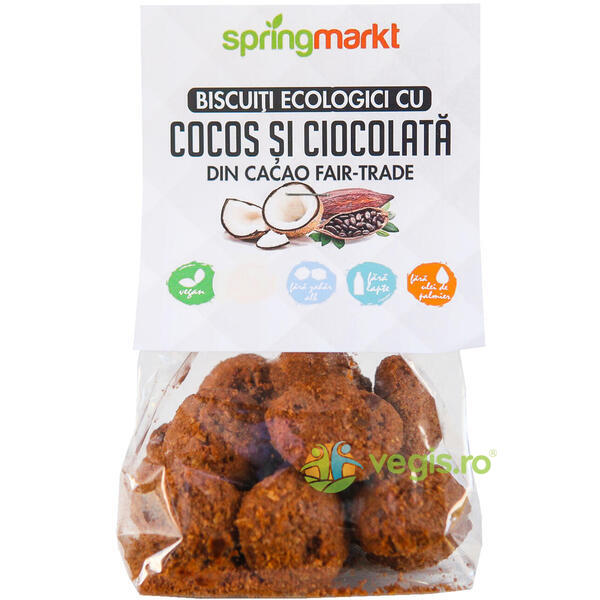 Biscuiti cu Ciocolata Fair-Trade si Cocos Ecologici/Bio 100g, SPRINGMARKT, Gustari, Saratele, 1, Vegis.ro
