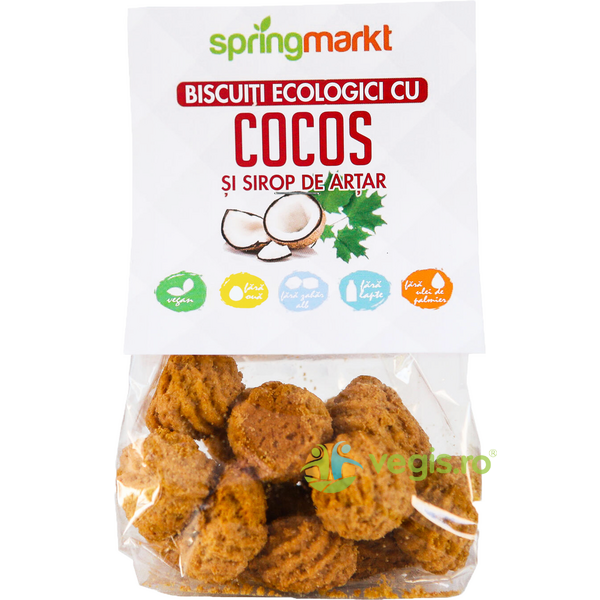 Biscuiti cu Cocos si Sirop de Artar Ecologici/Bio 100g, SPRINGMARKT, Gustari, Saratele, 1, Vegis.ro