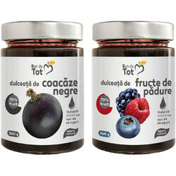 Pachet Dulceata din Coacaze Negre fara Zahar 360g + Dulceata din Fructe de Padure fara Zahar 360g BUN DE TOT