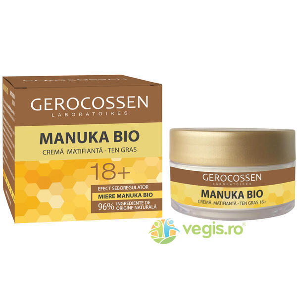 Crema Matifianta pentru Ten Gras 18+ Manuka Bio 50ml, GEROCOSSEN, Cosmetice cu Miere de Manuka, 1, Vegis.ro