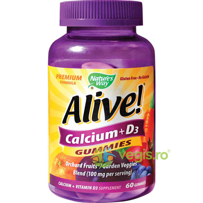Alive Calcium+ D3 Gummies 60 jeleuri Secom, Natures Way