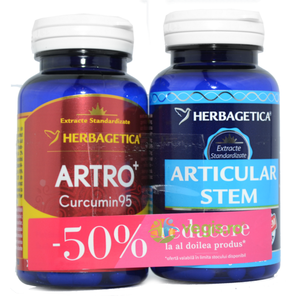 Pachet Artro Curcumin 95 60cps + Articular Stem 60cps (50% reducere la al doilea produs), HERBAGETICA, Pachete Suplimente, 1, Vegis.ro