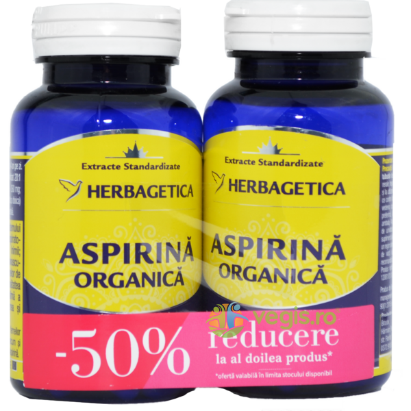 Pachet Aspirina Organica 60cps+60cps (50% reducere la al doilea produs), HERBAGETICA, Pachete Suplimente, 1, Vegis.ro
