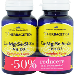 Pachet Complex Forte (Ca+Mg+Se+Si+Zn) cu Vitamina D3 2000UI 60cps+60cps (50% reducere la al doilea produs) HERBAGETICA