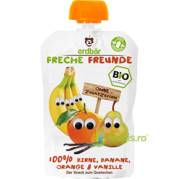Piure de Pere, Banane, Portocale si Vanilie Ecologic/Bio 100g, ERDBAR, Alimente Naturale Copii, 2, Vegis.ro