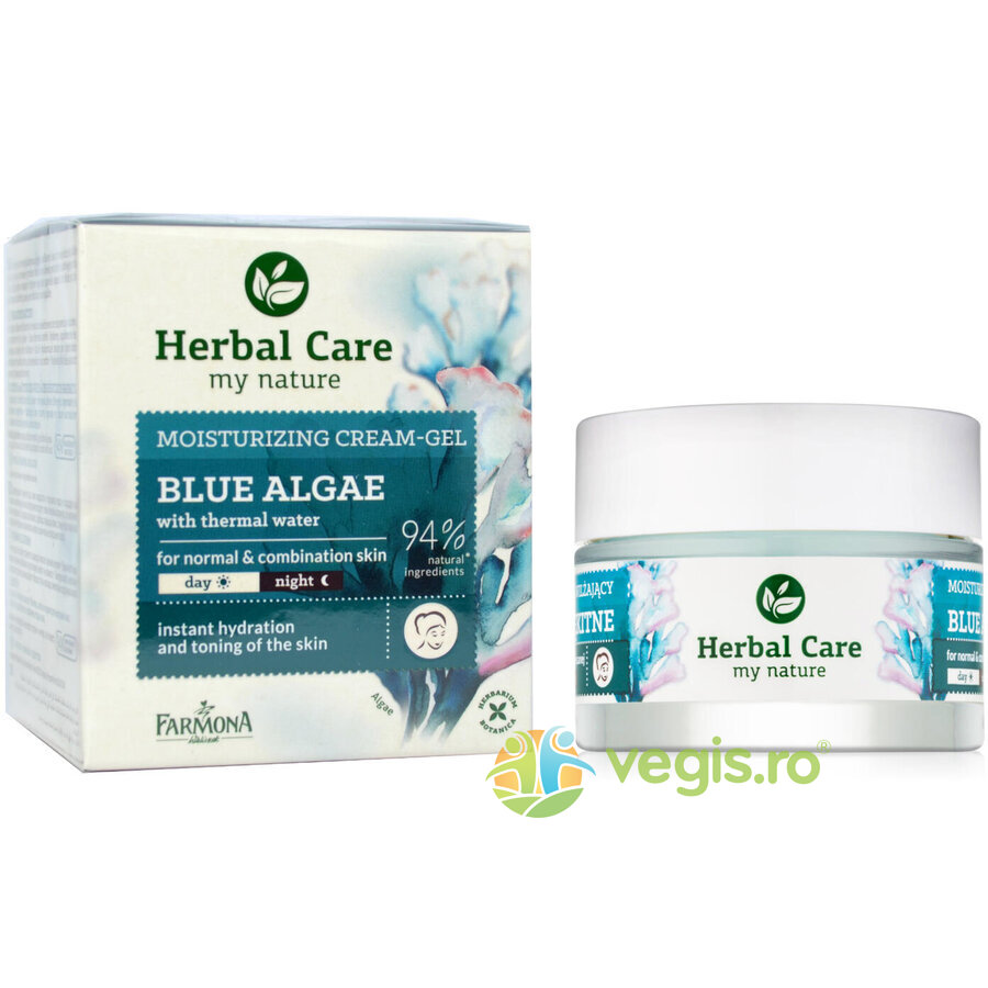 Crema Hidratanta De Fata Cu Alge Albastre Si Apa Termala Pentru Ten Normal Si Mixt De Zi/noapte 50ml Herbal Care