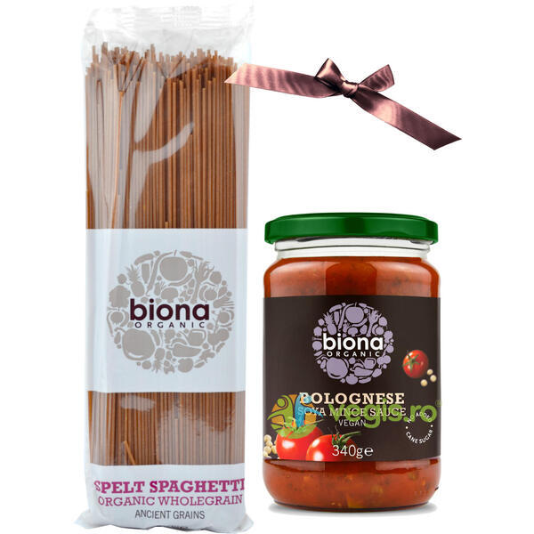 Spaghete Integrale din Grau Spelta 500g + Sos Bolognese cu Soia pentru Paste Ecologic/Bio 340g, BIONA, Alimente BIO/ECO, 1, Vegis.ro