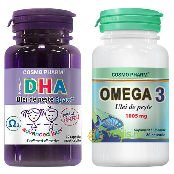 Premium DHA 30cps + Omega 3 Ulei de Peste 30cps, COSMOPHARM, Capsule, Comprimate, 3, Vegis.ro