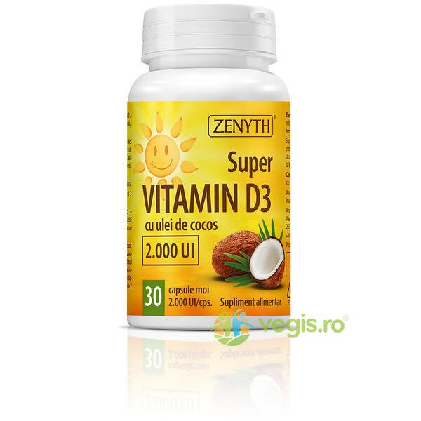 Super Vitamina D3 2000UI 30cps moi, ZENYTH PHARMA, Capsule, Comprimate, 1, Vegis.ro