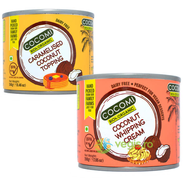 Pachet Crema de Cocos pentru Deserturi Ecologica/Bio 200g + Crema de Cocos cu Caramel Ecologica/Bio 240g, COCOMI, Produse din Nuca de Cocos, 1, Vegis.ro