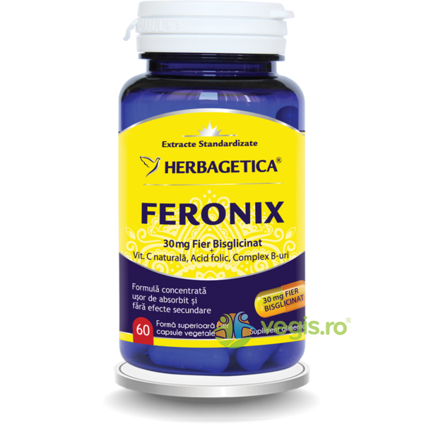 Feronix (Fier Bisglicinat) 60Cps, HERBAGETICA, Capsule, Comprimate, 1, Vegis.ro