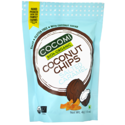 Chips-uri de Cocos cu Caramel Sarat fara Gluten Ecologice/Bio 40g COCOMI