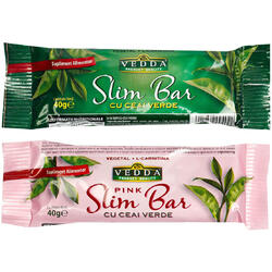 Pachet Baton de Slabit Slim Bar cu Ceai Verde 40g+ Baton de Slabit Slim Bar cu Ceai Verde Pink 40g VEDDA KALPO