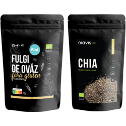 Pachet Fulgi de Ovaz Fini fara Gluten Ecologici/Bio 250g + Seminte de Chia Ecologice/Bio 125g NIAVIS