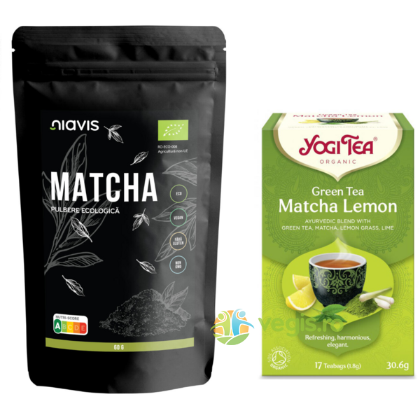 Matcha Pulbere Ecologica/Bio 60g + Ceai Verde cu Matcha si Lamaie Ecologic/Bio 17dz 30.6g, EXCLUSIV, Pachete Alimentare, 1, Vegis.ro