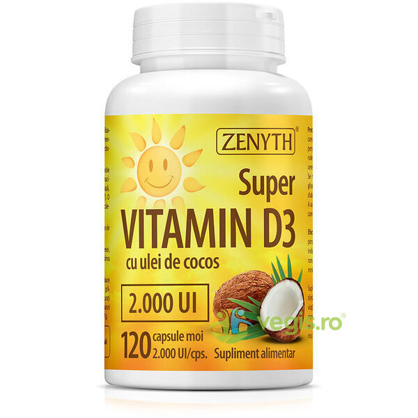 Super Vitamina D3 2000ui 120cps, ZENYTH PHARMA, Capsule, Comprimate, 1, Vegis.ro