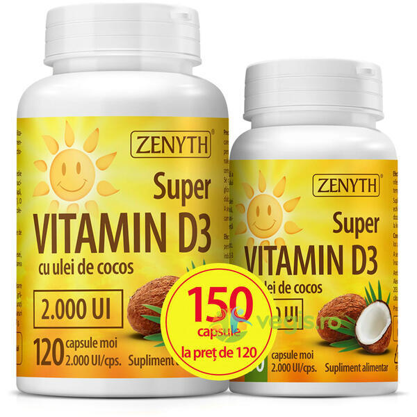 Pachet Super Vitamina D3 2000ui 120cps+30cps, ZENYTH PHARMA, Pachete Suplimente, 1, Vegis.ro