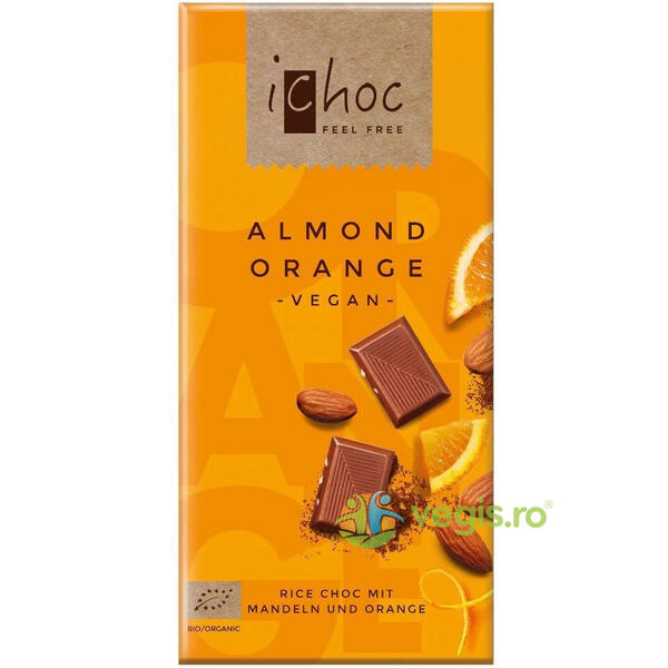 Ichoc Ciocolata cu Migdale si Portocale Ecologica/Bio 80g, VIVANI, Ciocolata, 1, Vegis.ro