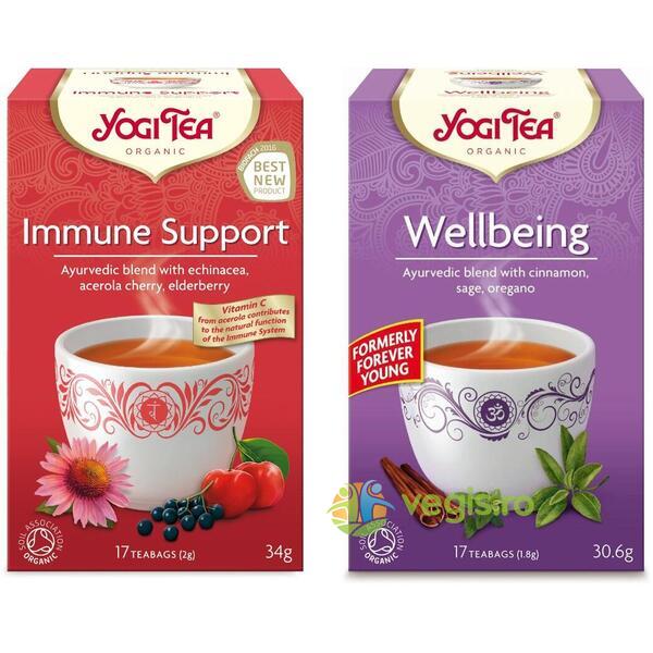 Ceai Imunitate (Immune Support) Ecologic/Bio 17dz + Ceai Stare de Bine (Wellbeing) Ecologic/Bio 17dz, YOGI TEA, Ceaiuri doze, 1, Vegis.ro