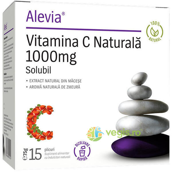 Vitamina C Naturala Solubila 1000mg 15 plicuri, ALEVIA, Pulberi & Pudre, 2, Vegis.ro